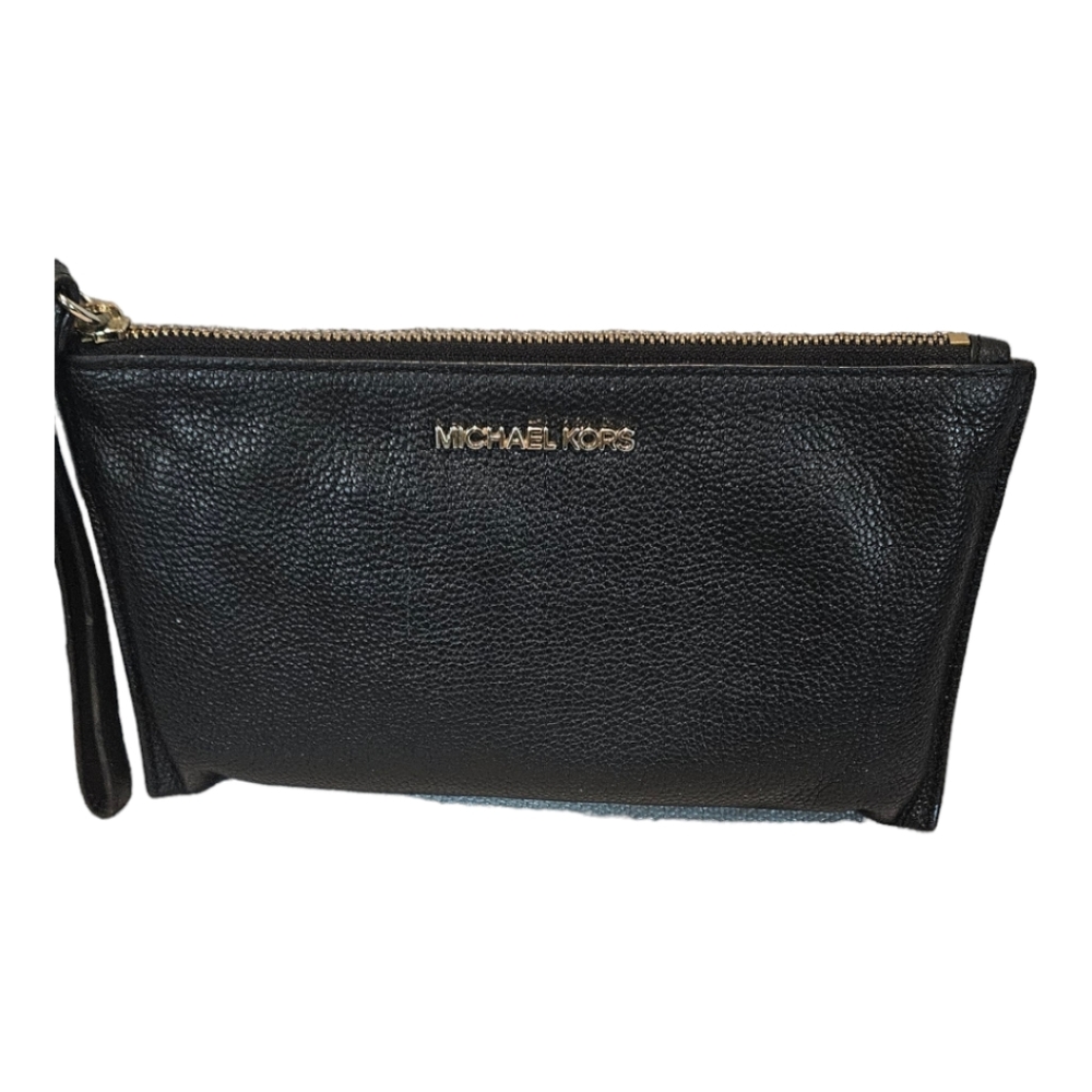 Michael Kors Ladies Black Leather Zip Top Closure Wristlet - Picture 11 of 13